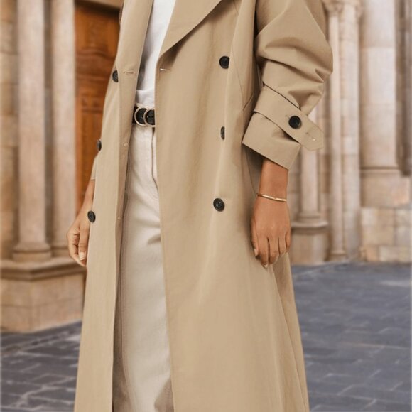 Khaki Casual Women's Oversized Belted Trench Coat - Picture 4 of 5